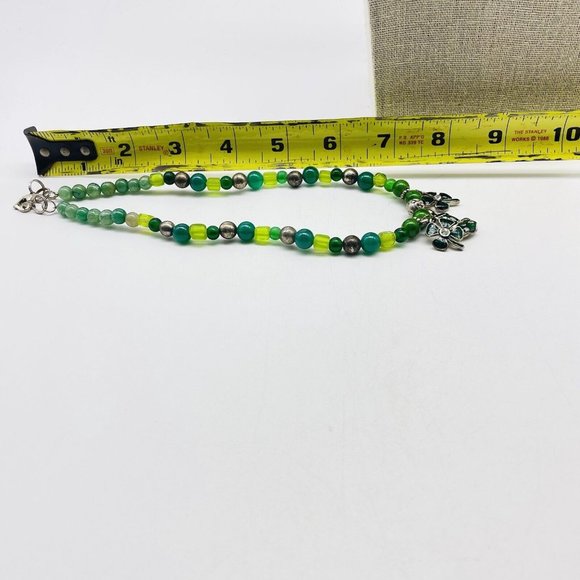 St Patrick Theme Necklace Silver Tone Enamel Charms Shamrock Leprechaun Hat - Picture 6 of 7